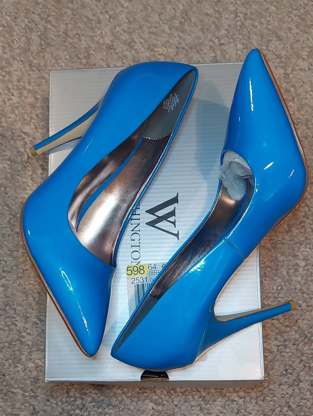 Neon Blue Point Toe Faux Patent Leather Pumps - Picture 2 of 5